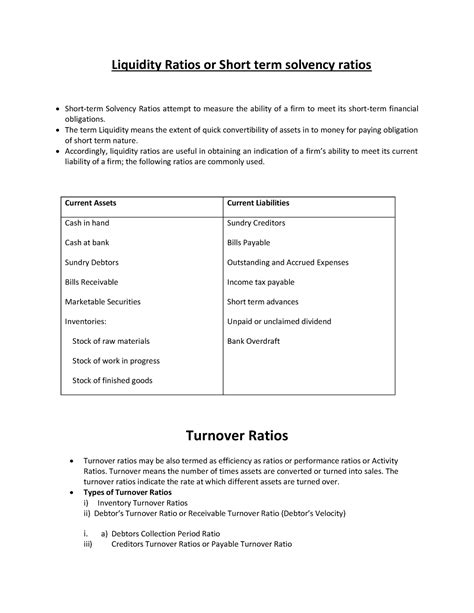 Liquidity ratios or shoer term solvency ratios - Liquidity Ratios or ...