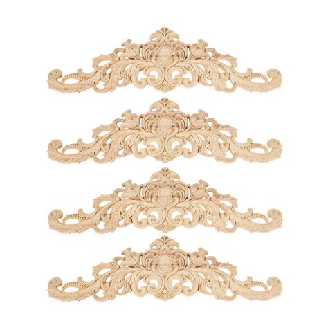 MUXSAM Long Wood Carved Appliques Onlays, 4-Pack Unpainted Decorative ...