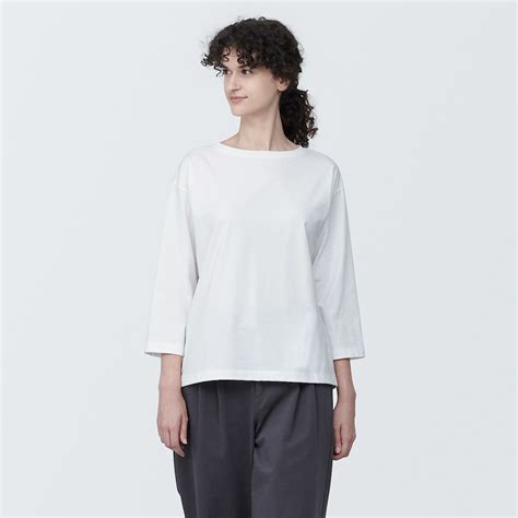 W's Jersey boat neck 3/4 sleeve T-shirt | MUJI