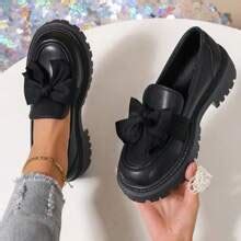 Women's New Black Round Toe Thick Platform Loafer Shoes, Waterproof ...