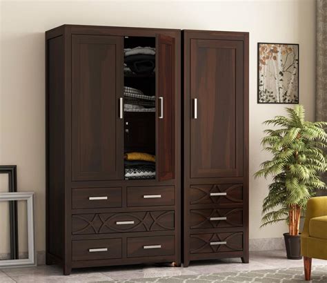 KUSUM HANDICRAFTS Wooden Wardrobe for Clothes | Sheesham Wood 3-Door ...