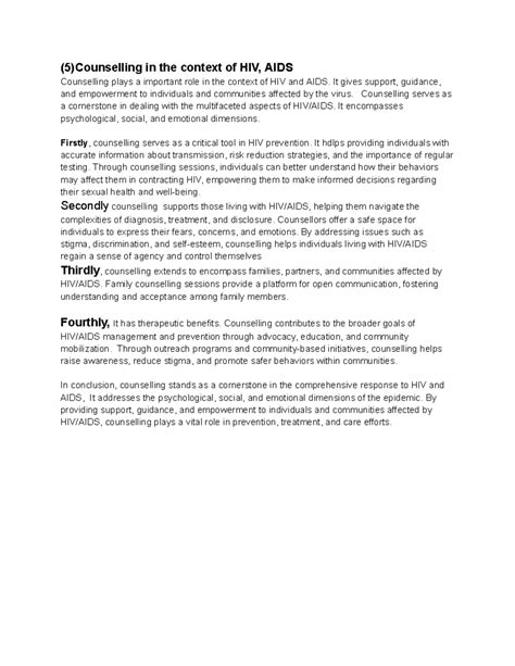 (5) HIV- AIDS patients' counselling - (5)Counselling in the context of ...