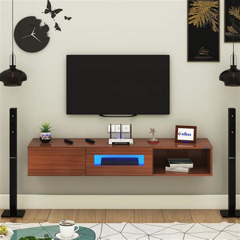 Anikaa Strix Wall Mount Modern Floating TV Unit for Living Room with 3 ...