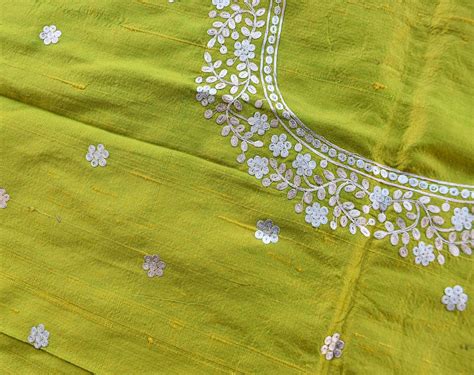 Raw Silk Fabric with Pitta work Embroidery – India1001.com