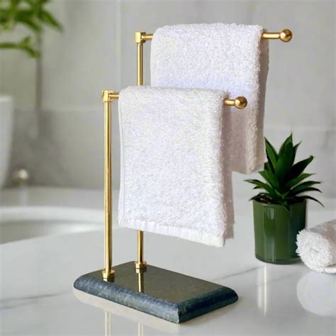 MASON HOME Melrose Hand Towel Stand - Black & Gold - 1pc |Heavy Marble ...