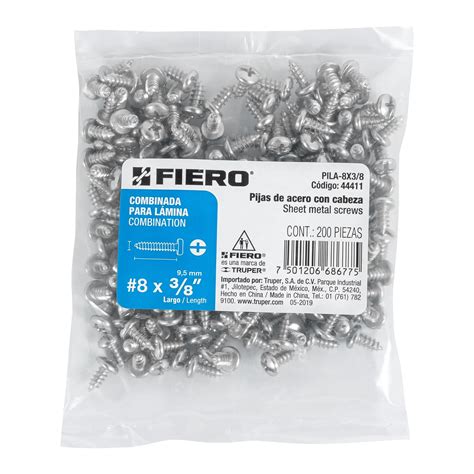 Bolsa con 200 pijas para lámina, #8 x 3/8, FIERO - Truper - Grupo Ferre-Max