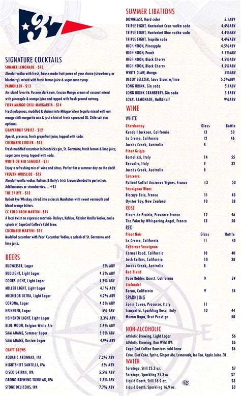 Menu - Pier 37 Boathouse