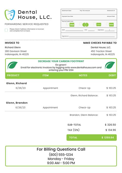 Printable Dental Billing Statement Template
