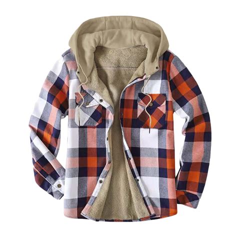 Mens Warm Hooded Flannel Jacket Sherpa Lined Flannel Shirt Jackets,Zip ...