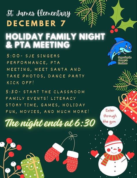 Family Holiday Night at SJE + PTA Meeting , St. James Elementary ...