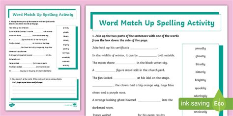 Words Ending in 'ly' Sentence Matching Worksheet - Twinkl