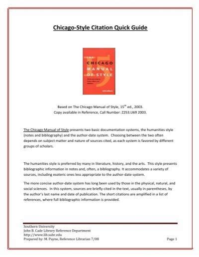 Chicago-Style Citation Quick Guide - John B. Cade Library