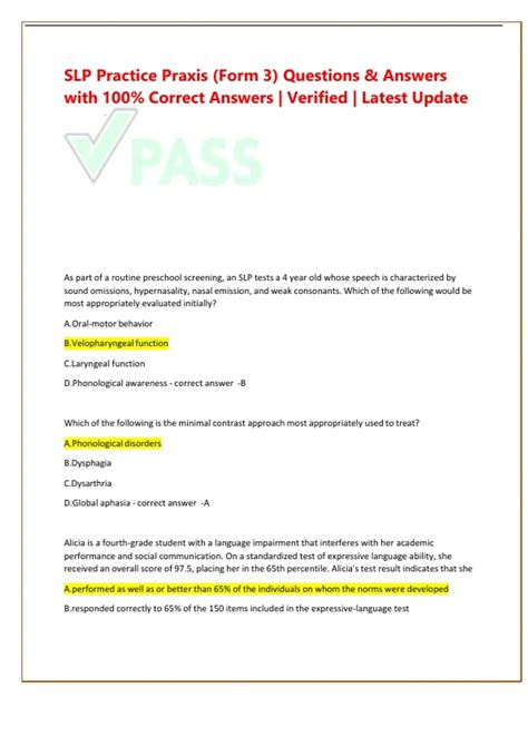 SLP Practice Praxis (Form 3) – Comprehensive Questions & Answers for ...