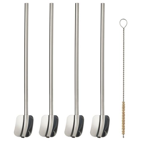 LUFTTÄT 5-pc drink strw/spoon set w clng br, stainless steel - IKEA