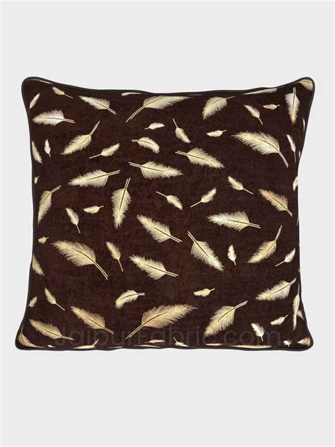 Coffee Gold Feather Leaf Print Cushion Cover – JaipurFabric®