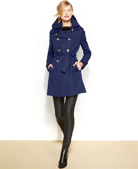 Lyst - Michael Kors Michael Petite Double-Breasted Trench Coat in Blue