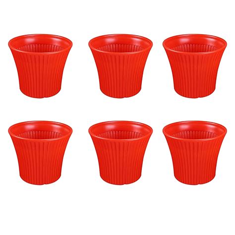 Kraft Seeds Sunshine Plastic Garden Flower Pots (6 Pcs, 12 Inch, Red ...