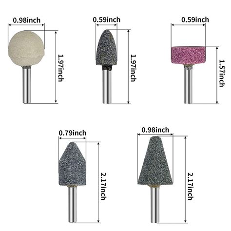 5 Pcs 6mm (1/4in) Shank Abrasive Mounted Stone Rotary Tool Bits