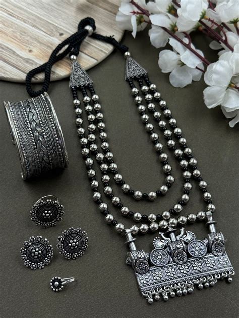 YASMIN SILVER OXIDISED JEWELLERY SET COMBO – Naman Arts