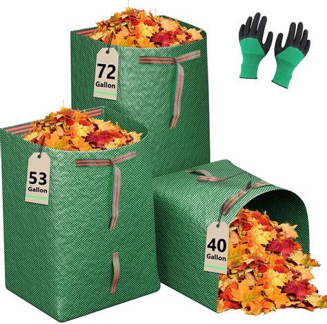 Amazon.com: 3 Pack Leaf Bags Reusable - 72 53 40 Gallon Garden Yard ...