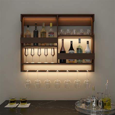 Luxurious Chocolate-Coloured Wooden Bar Wall Shelf / Mini Bar Cabinet ...