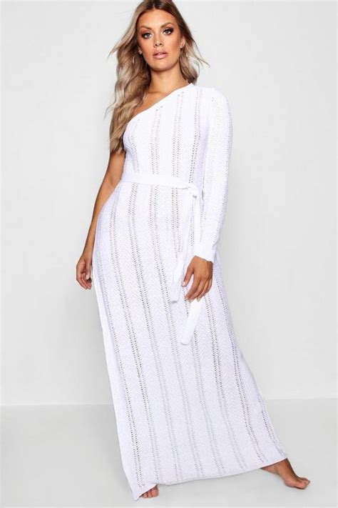 Plus One Shoulder Crochet Beach Dress | boohoo USA