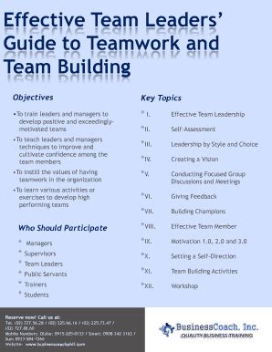 Fillable Online Effective Team Leaders' Guide to Teamwork and Team ...