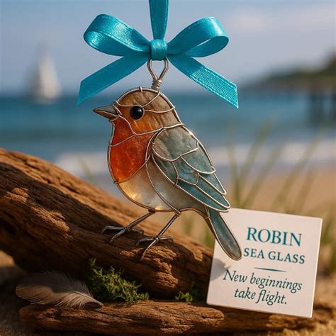 Handmade Sea Glass Bird Ornament, Sea Glass Art Decoration Keepsake ...
