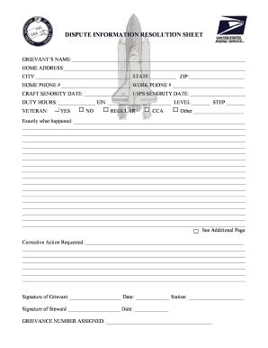 Fillable Online nalc283 DISPUTE INFORMATION RESOLUTION SHEET ...