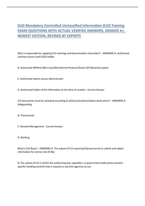 DoD Mandatory Controlled Unclassified Information (CUI) Training EXAM ...