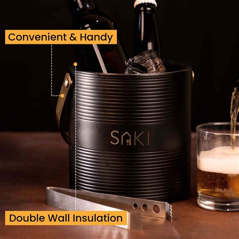 SAKI | Matte Ripple Stainless Steel Ice Bucket with Tong - 1500 ml (Bl ...