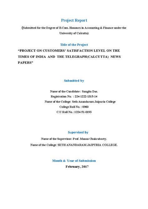 Project ON Customers’ Satisfaction Level ON THE Times OF India AND THE ...