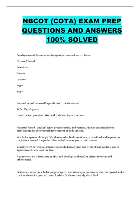 NBCOT (COTA) EXAM PREP QUESTIONS AND ANSWERS 100% SOLVED - NBCOT ...