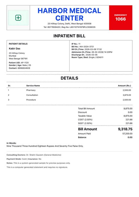 Best Medical Bill Generator - Hospital & Medicine Bill PDF | Bill Generator