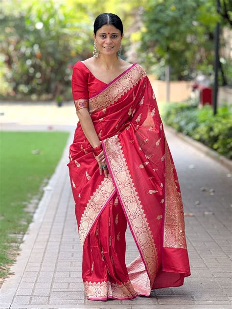 Deep Red Colour Meenakari /Silver Jangle /Gold kadwa Weaving Handwoven ...