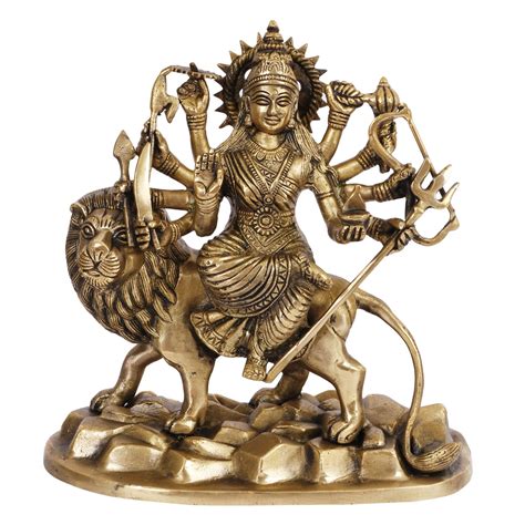 Kartique Brass Maa Durga Idol Sitting On Lion Walking on Stones Ma ...