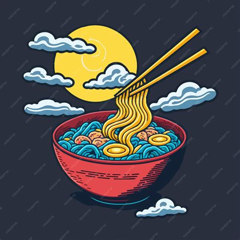 Japanese ramen noodles bowl cartoon illustration for mascot logo or ...
