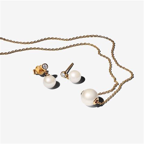Pandora Pearl Necklaces Online Shop - Gold Gold Plated Pearl Jewelry Set