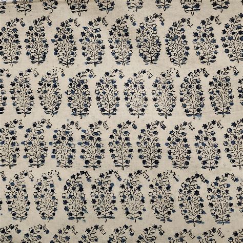 Pre Cut 1.40 m Pure Cotton Kalamkari Cream With Blue Flower Kairi Moti ...