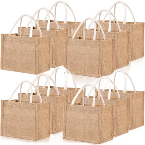 Amazon.com: Cunno 12 Pcs Burlap Tote Bags Mini Jute Reusable Bag with ...