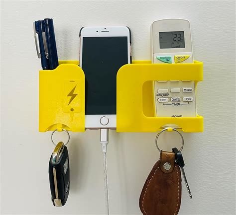 GEOCARTER Strong Self-Adhesive 5-in-1 Wall Mobile Holder with Key Hooks ...