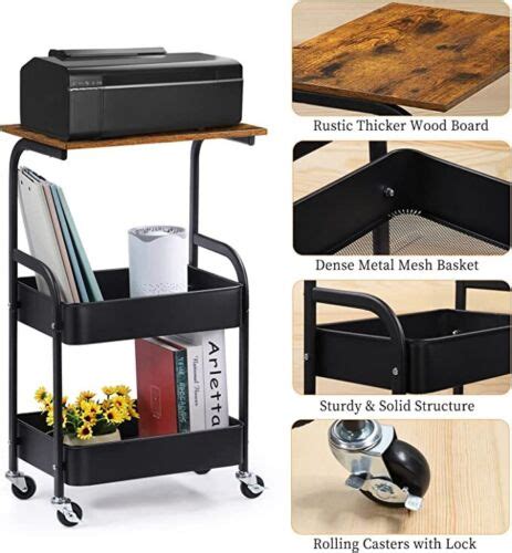 Buy 3-Tier Printer Cart Storage Shelf Mobile Printer Stand w/ Wheels ...