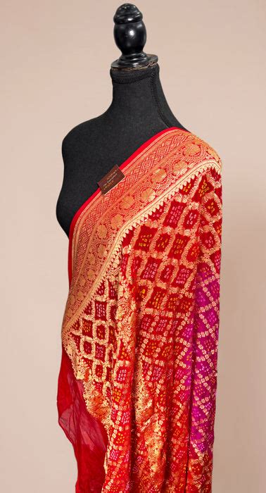 Pure Georgette Bandhani Banarasi Handloom Dupatta — The Kaarighars