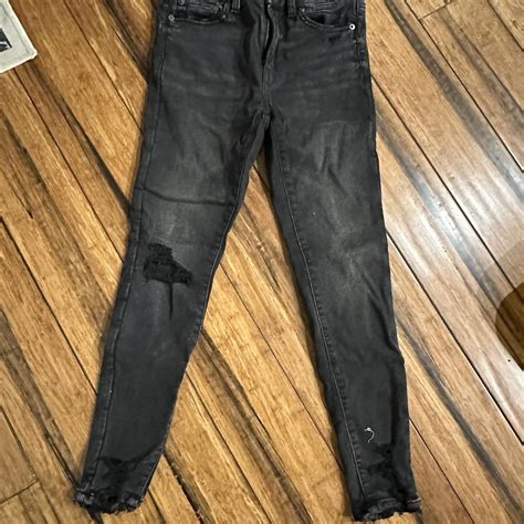 American Eagle distressed black jeans, size 6 short... - Depop