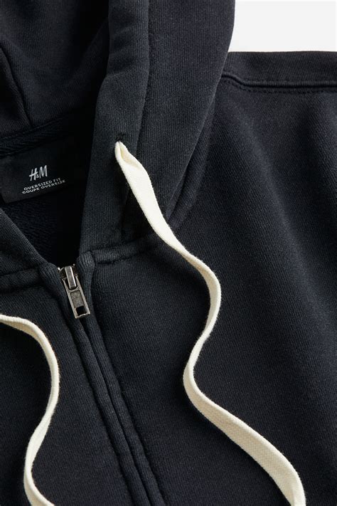 Oversized Fit Zip-through hoodie - Black/New York - Men | H&M IN