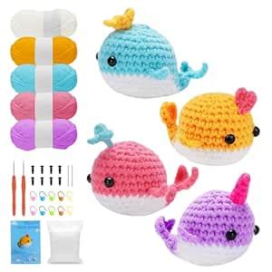 PATPAT 4Pcs Mini Cartoon Color Whales Crochet Kit - Starter Friendly ...