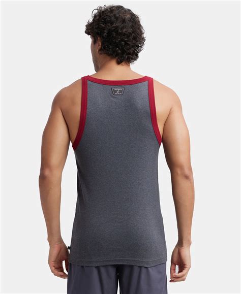 Buy Super Combed Cotton Rib Square Neck Gym Vest - Charcoal & Red ...