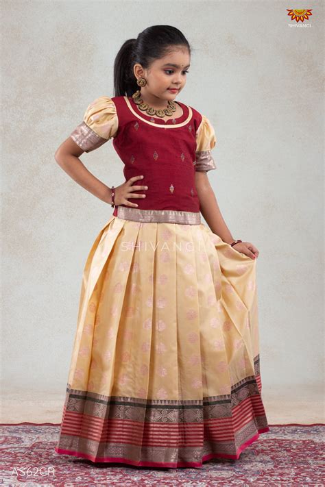 Good Looking Pattu Pavadai Design For Girls-Ethnic Wear-Cream