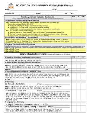 Fillable Online RIO HONDO COLLEGE GRADUATION ADVISING FORM 20142015 ...