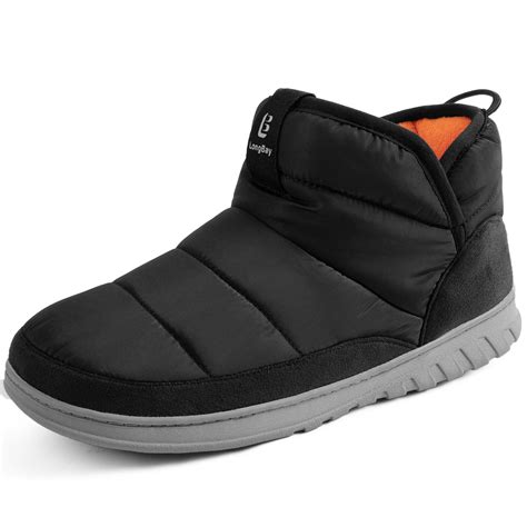 LongBay Mens Bootie Slippers with Memory Foam Indoor Outdoor Warm House ...